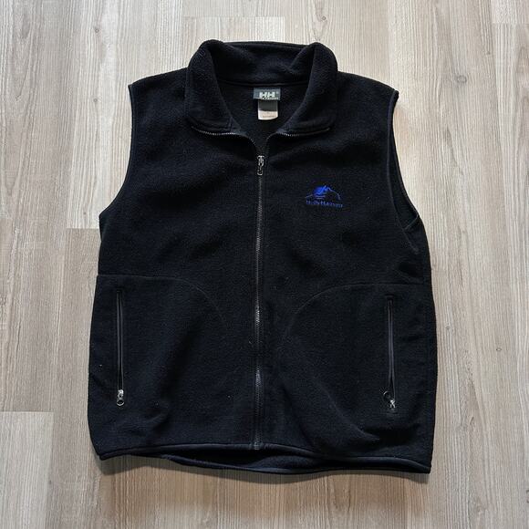 Men’s Vintage 90’s Helly Hansen Black Blue Fleece Zip Up Vest Jacket Sz Large - Picture 1 of 4